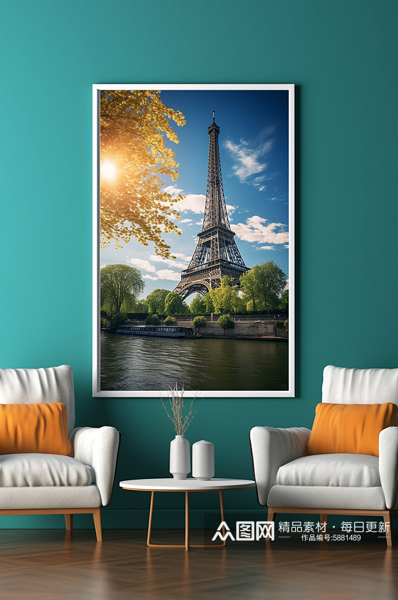 法国巴黎埃菲尔铁塔国外城市地标装饰画素材