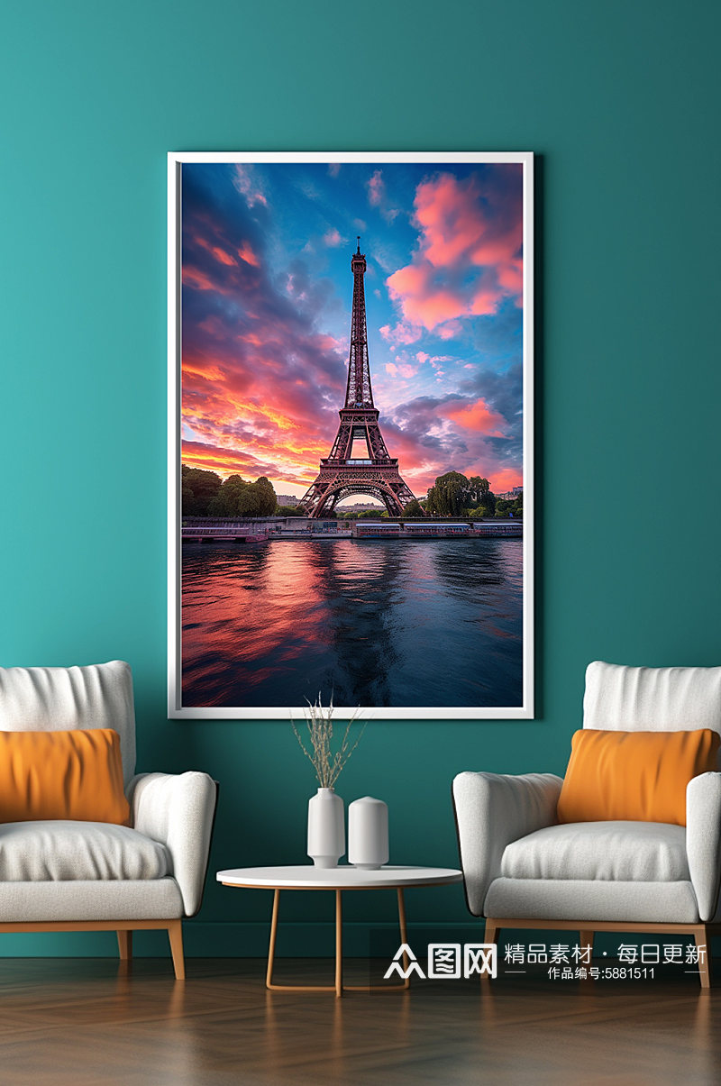 美丽巴黎埃菲尔铁塔国外城市地标装饰画素材