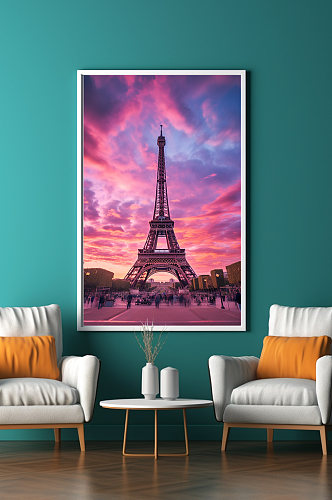 浪漫巴黎埃菲尔铁塔国外城市地标装饰画