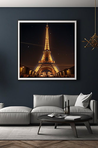 大气夜巴黎埃菲尔铁塔国外城市地标装饰画