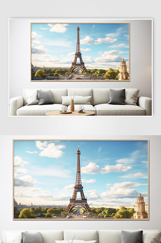 法国晴天巴黎埃菲尔铁塔国外城市地标装饰画-众图网