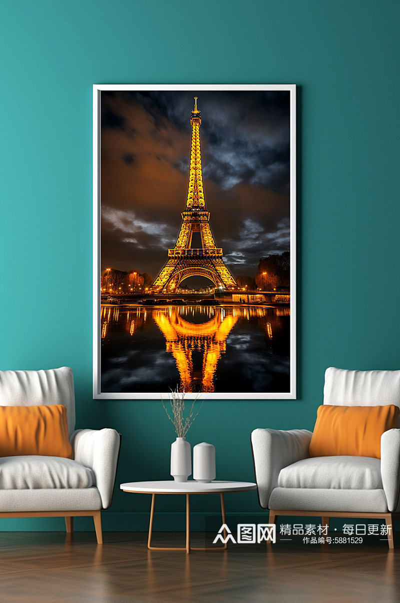 法国梦幻巴黎埃菲尔铁塔国外城市地标装饰画素材