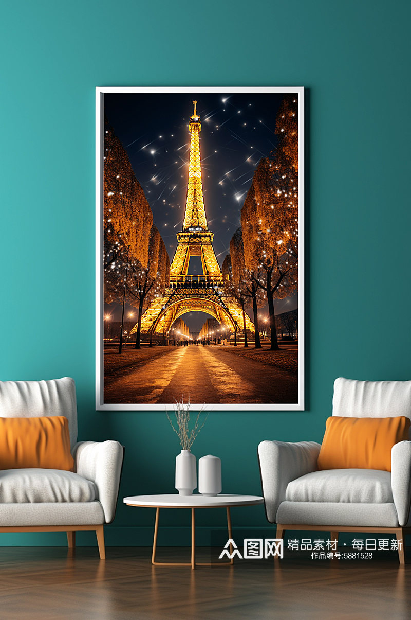 法国梦幻巴黎埃菲尔铁塔国外城市地标装饰画素材