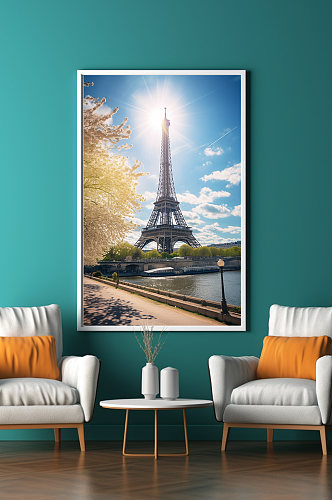 法国日光巴黎埃菲尔铁塔国外城市地标装饰画