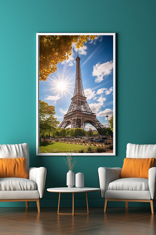 法国日光巴黎埃菲尔铁塔国外城市地标装饰画