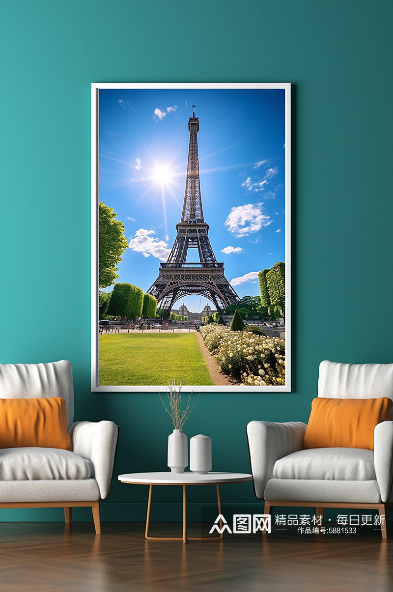 法国日光巴黎埃菲尔铁塔国外城市地标装饰画素材
