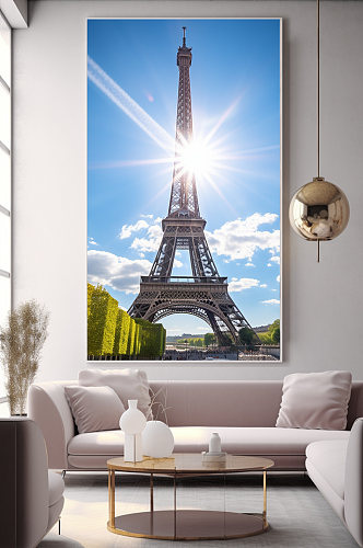 阳光法国巴黎埃菲尔铁塔国外城市地标装饰画