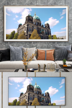 蓝天欧洲德国柏林大教堂国外城市地标装饰画