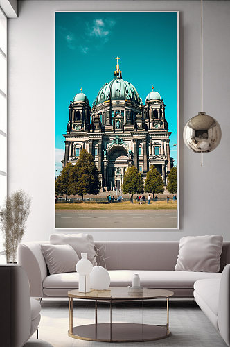 晴天欧洲德国柏林大教堂国外城市地标装饰画