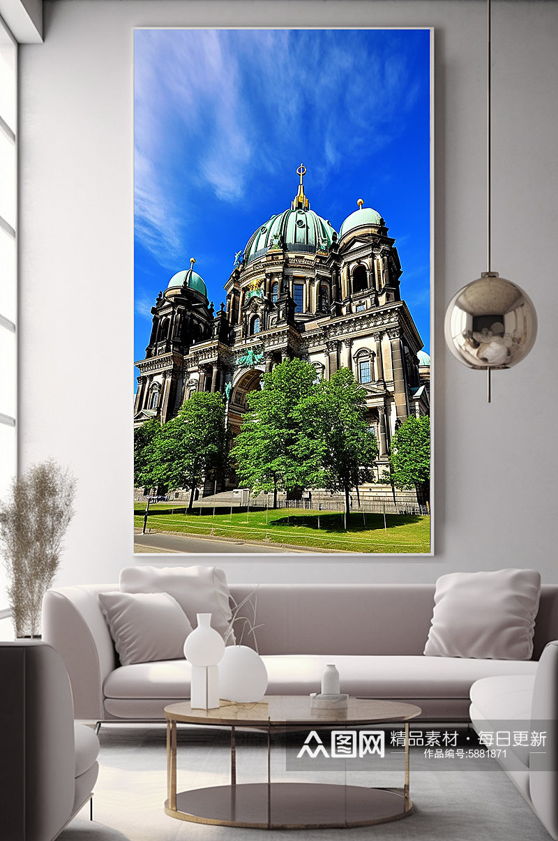 晴天欧洲德国柏林大教堂国外城市地标装饰画素材