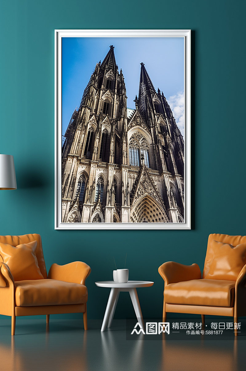 欧洲德国科隆大教堂国外城市地标装饰画素材