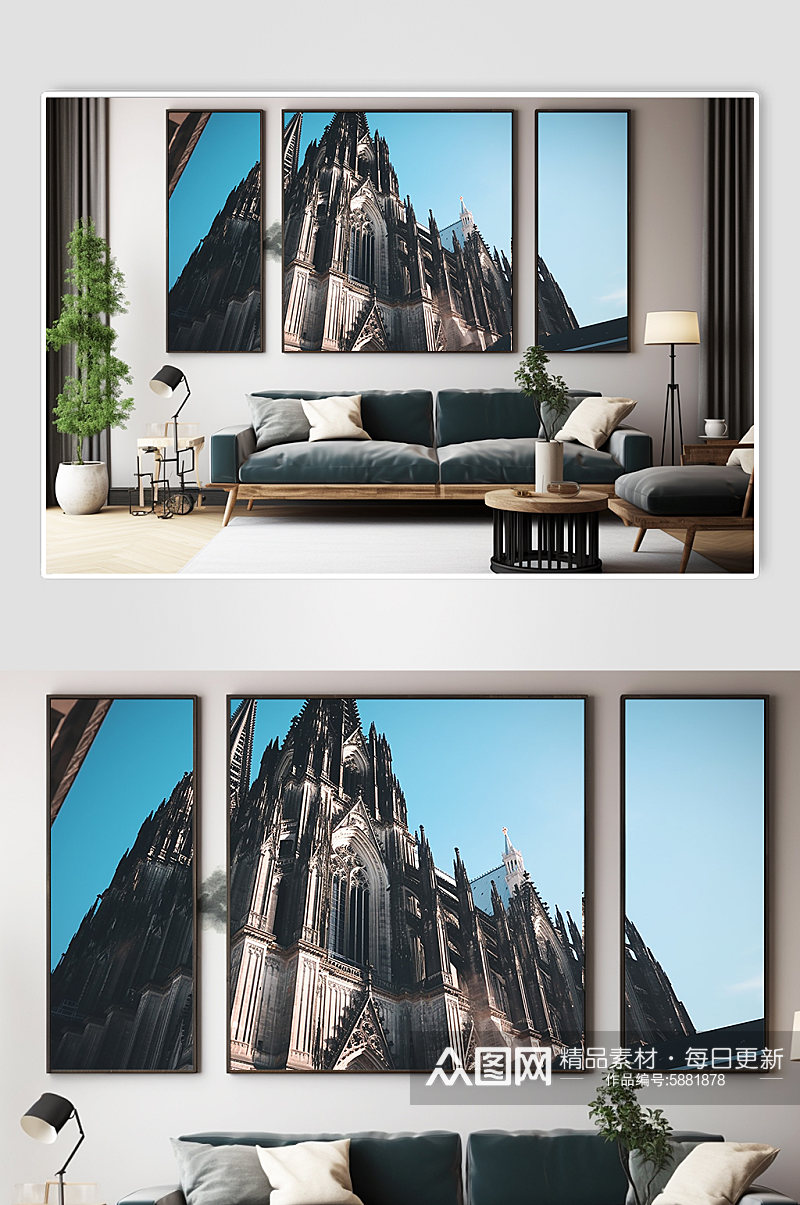 欧洲德国科隆大教堂国外城市地标分幅装饰画素材