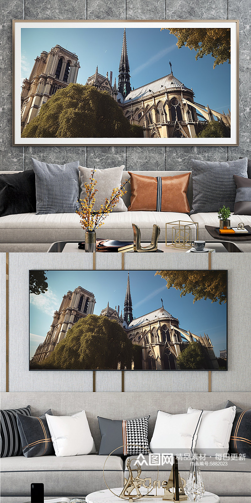法国巴黎圣母院国外城市地标装饰画素材