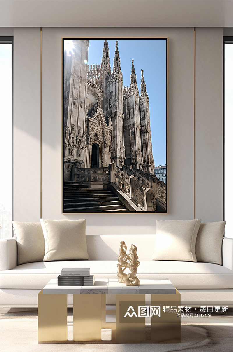 意大利米兰大教堂城市地标装饰画素材