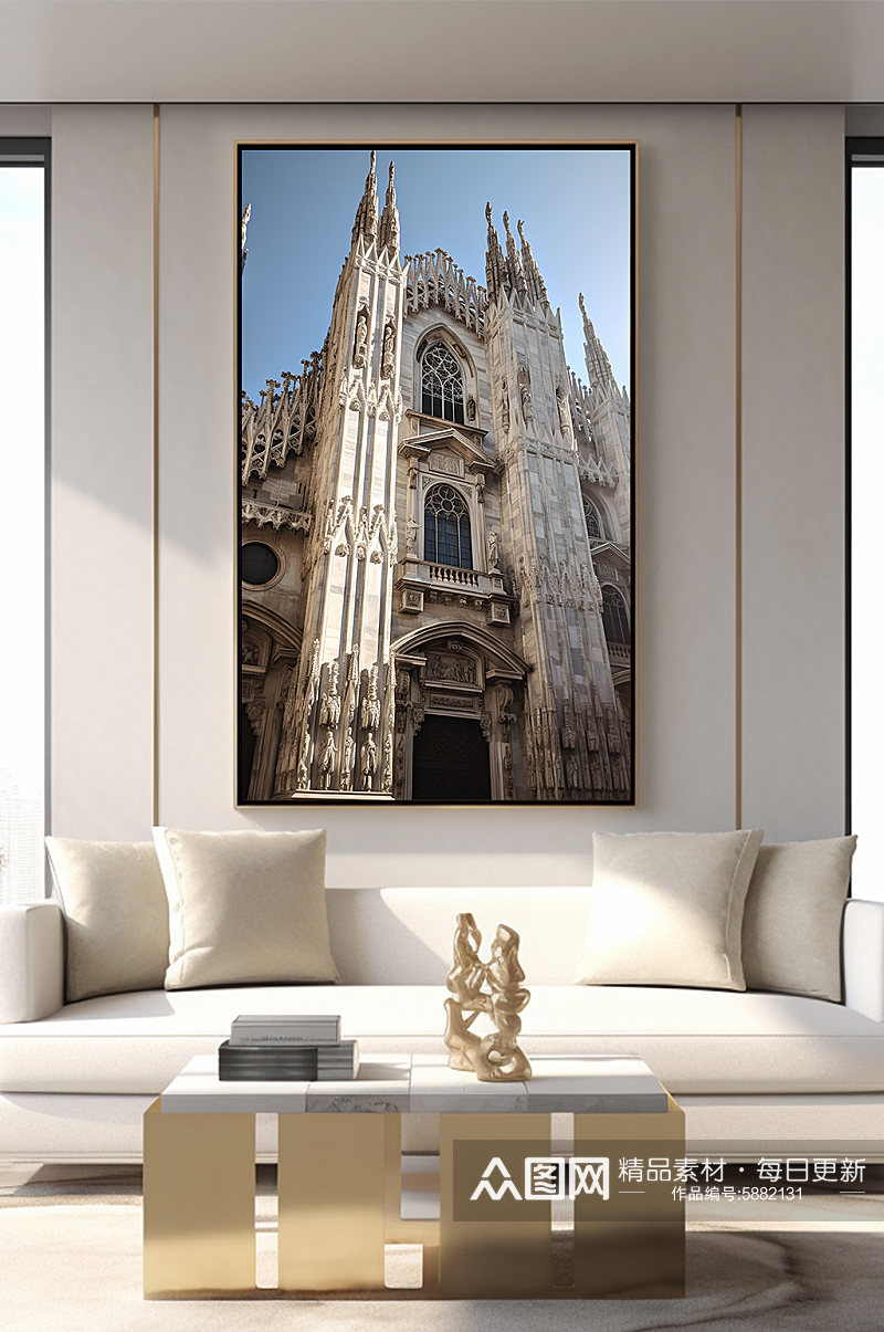 意大利米兰大教堂城市地标装饰画素材
