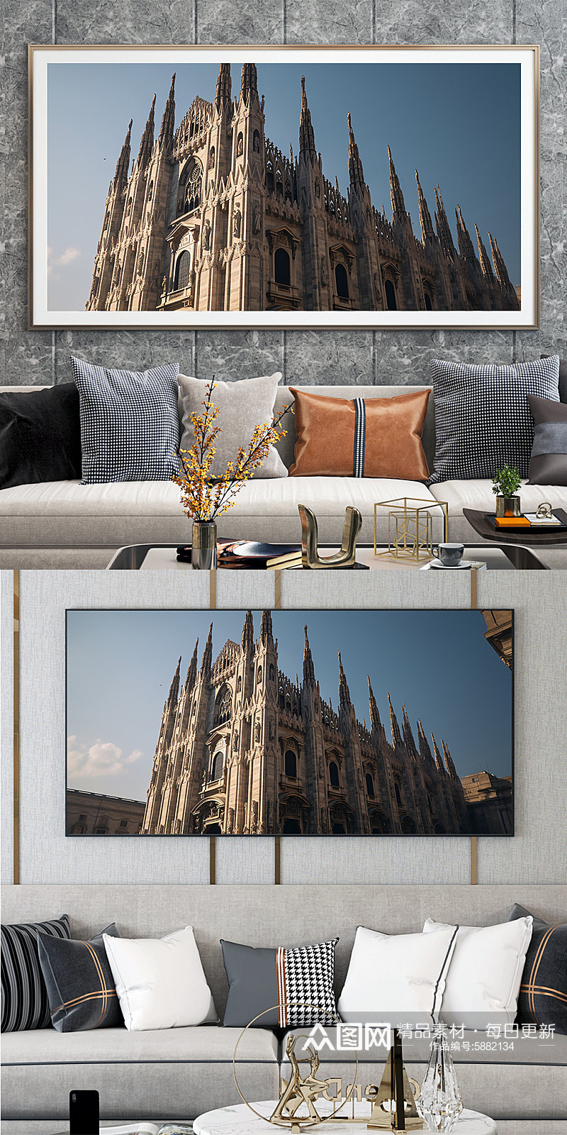 欧洲意大利米兰大教堂城市地标装饰画素材
