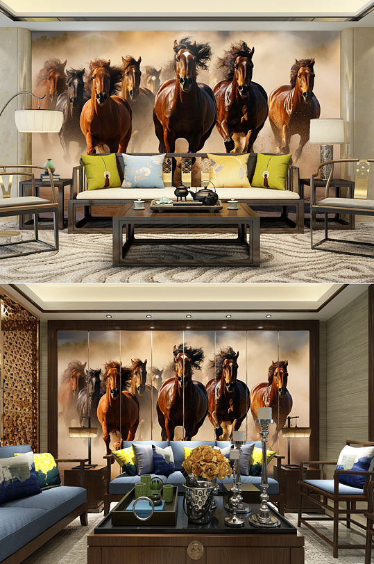 高清中国风企业骏马图装饰画电视机背景墙-众图网