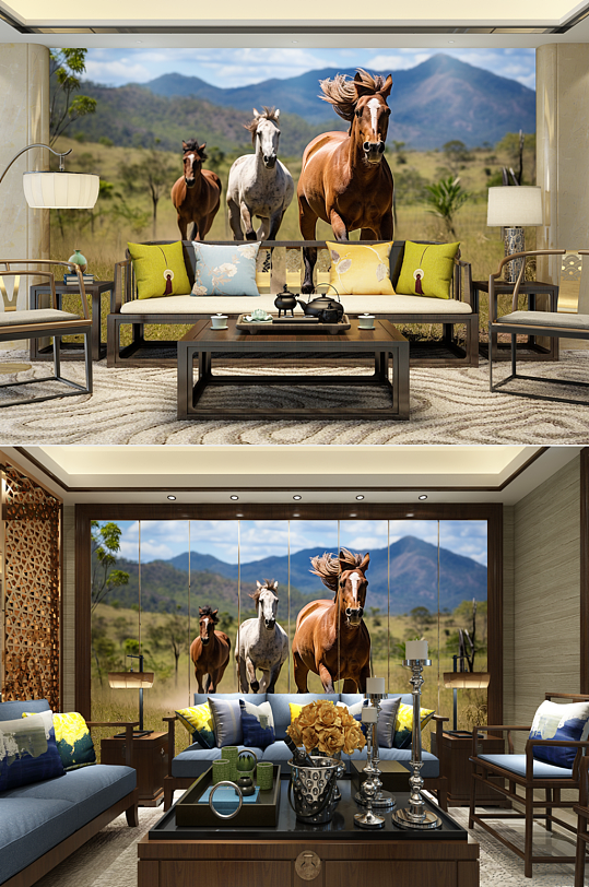 高清中国风企业骏马图装饰画电视机背景墙-众图网