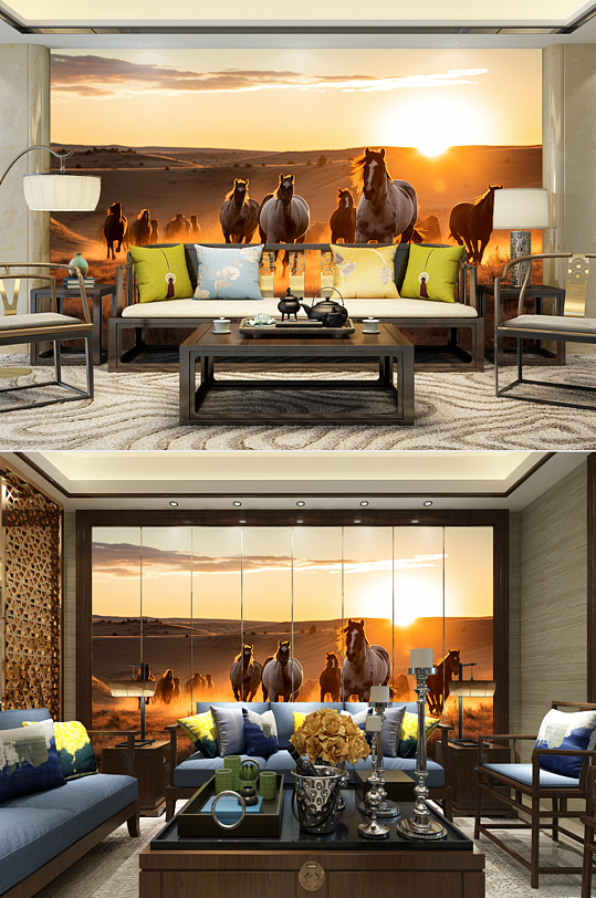 高清中国风企业骏马图装饰画电视机背景墙-众图网