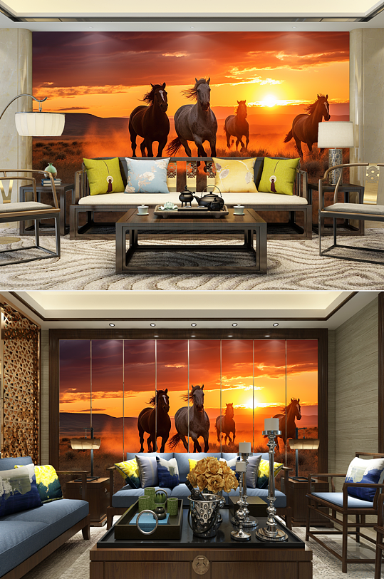 高清中国风企业骏马图装饰画电视机背景墙-众图网