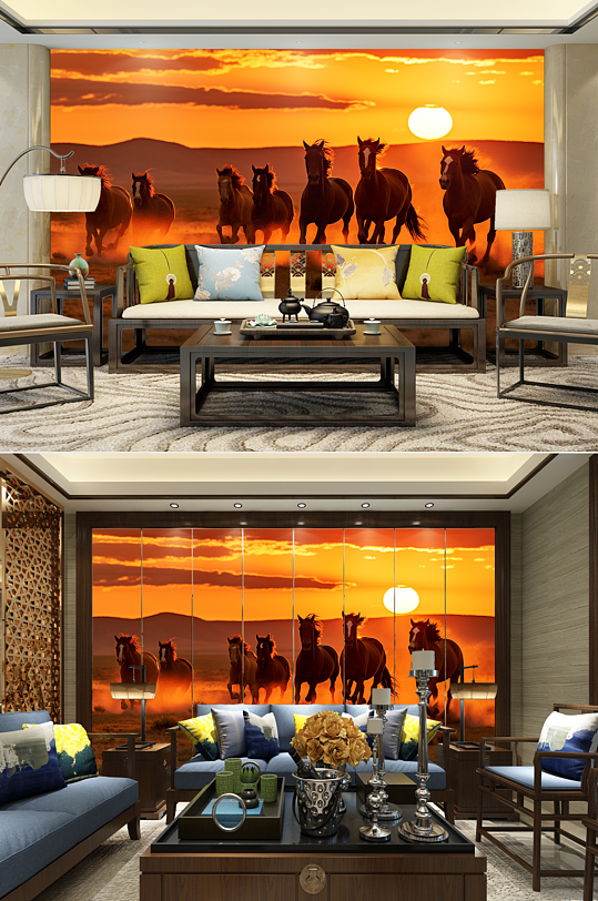高清中国风企业骏马图装饰画电视机背景墙-众图网