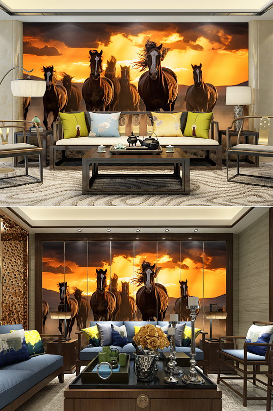高清中国风企业骏马图装饰画电视机背景墙-众图网