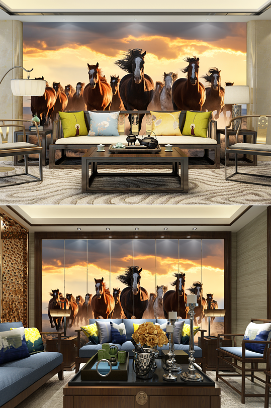 高清中国风企业骏马图装饰画电视机背景墙-众图网
