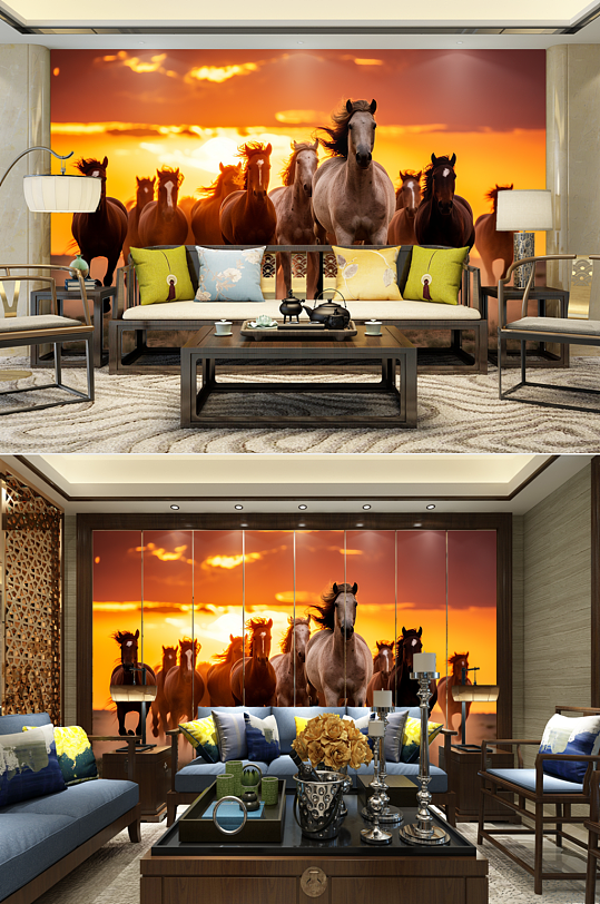 高清中国风企业骏马图装饰画电视机背景墙-众图网