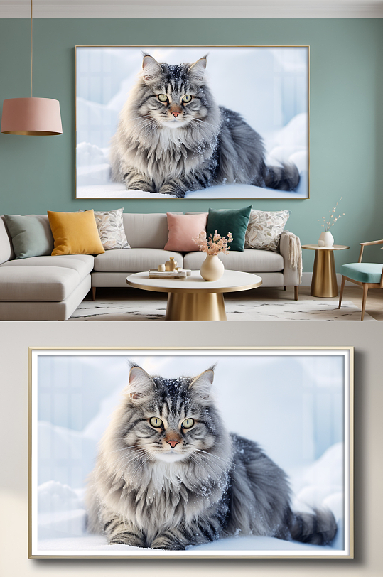 超清摄影可爱雪景猫咪小猫宠物装饰画