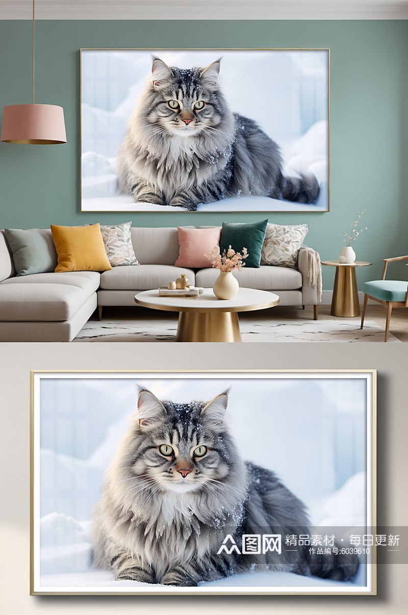 超清摄影可爱雪景猫咪小猫宠物装饰画素材