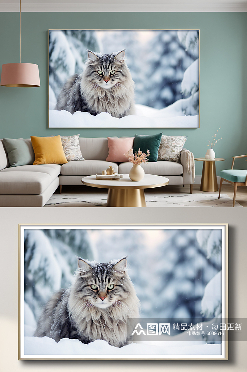 超清摄影可爱雪景猫咪小猫宠物装饰画素材