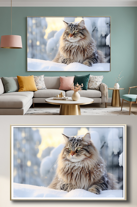 超清摄影可爱雪景猫咪小猫宠物装饰画
