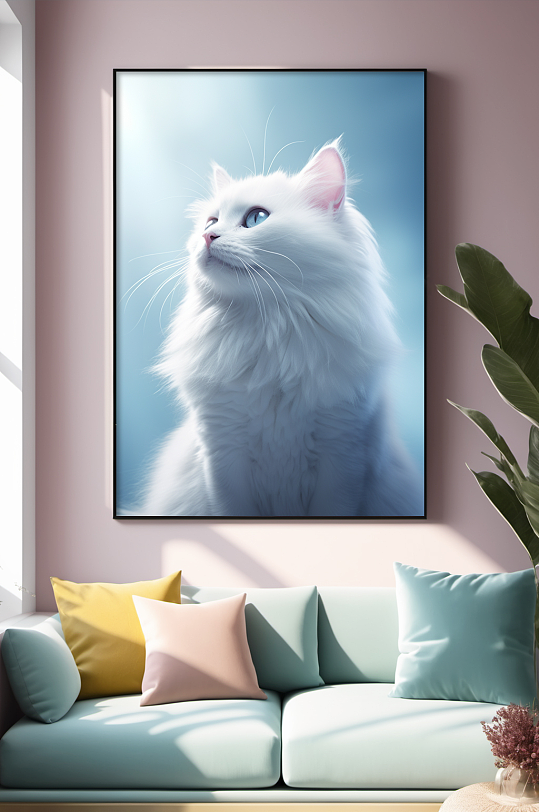 高清创意白色猫咪小猫宠物装饰画-众图网