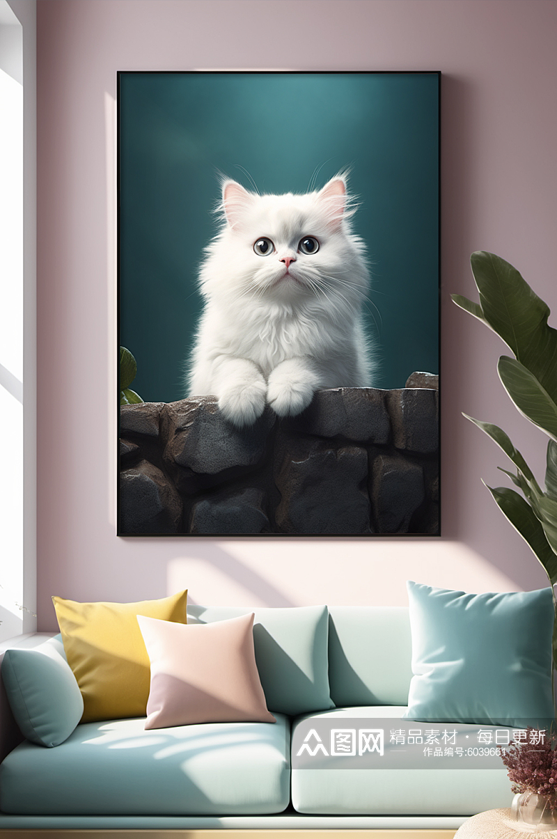 高清创意白色猫咪小猫宠物装饰画素材