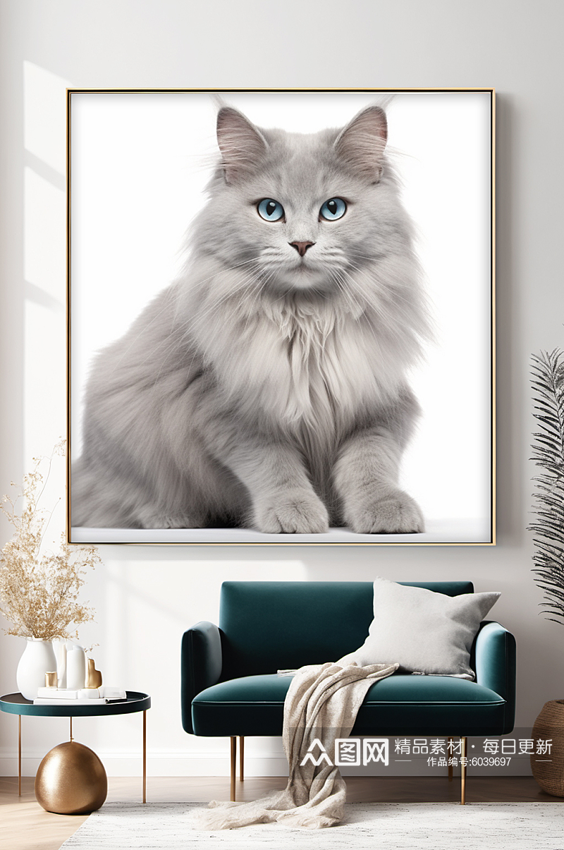 白底灰色猫咪小猫宠物装饰画素材