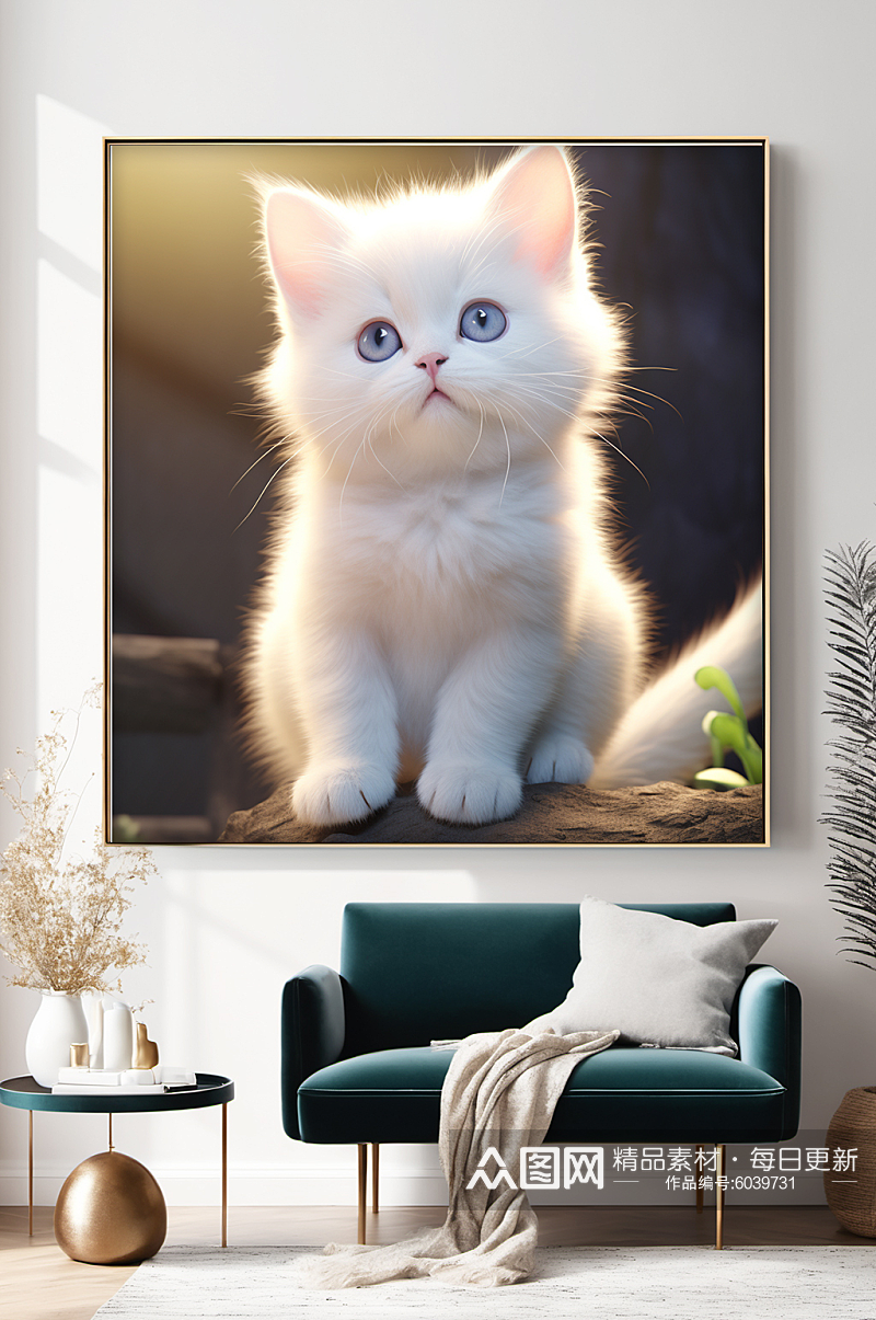 白色奶猫猫咪小猫宠物装饰画素材