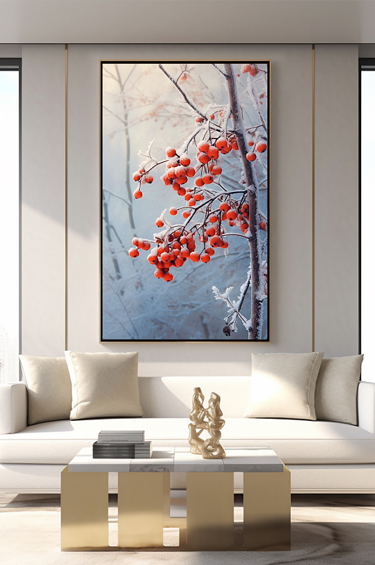 冰霜雾凇柿柿如意柿子好事发生装饰画-众图网