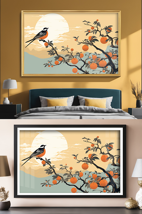 国画喜鹊柿柿如意柿子好事发生装饰画-众图网