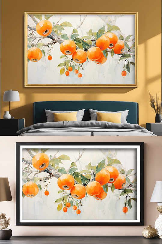 新中式水墨柿柿如意柿子好事发生装饰画-众图网