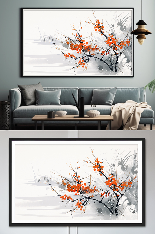 写意水墨插画柿子好事发生装饰画-众图网