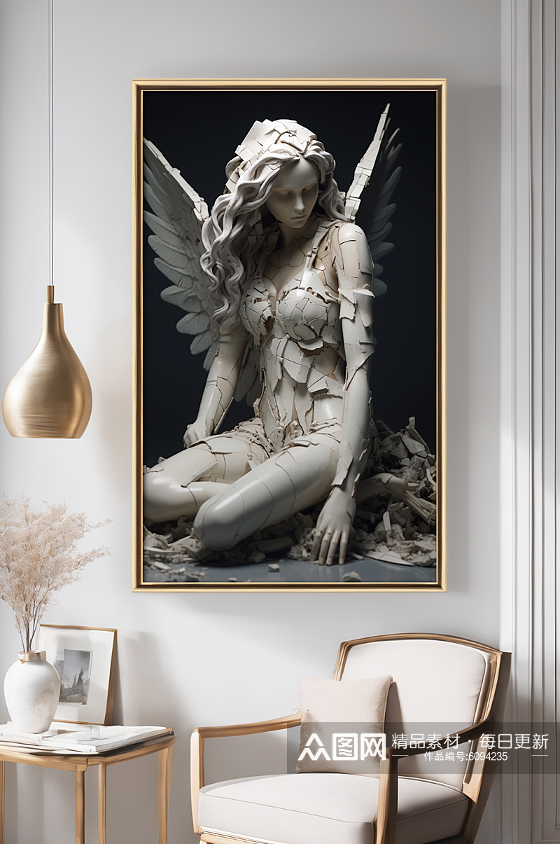 高级感天使北欧石膏雕塑欧美风装饰画素材