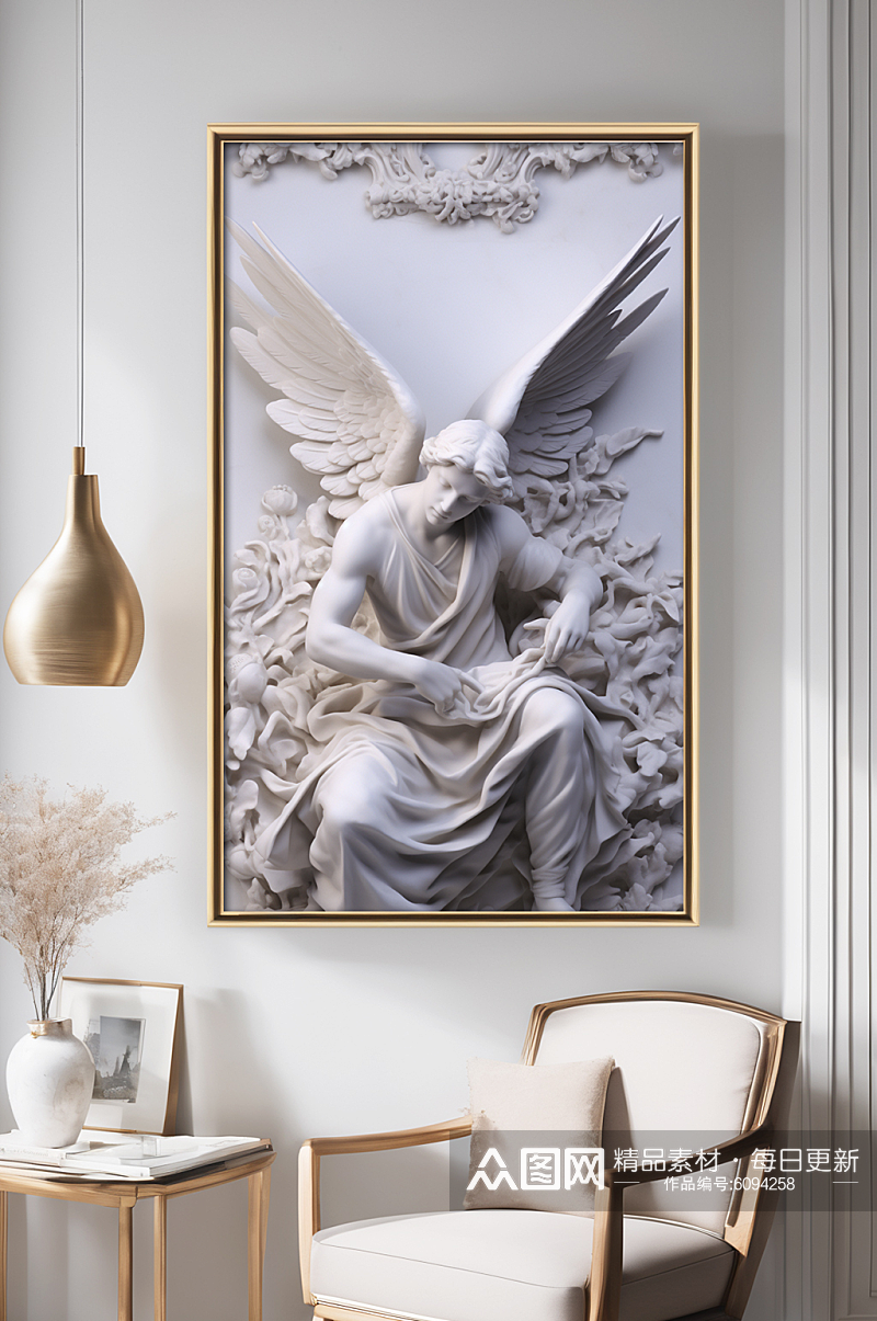 天使创意表现石膏雕塑模型欧美风装饰画素材