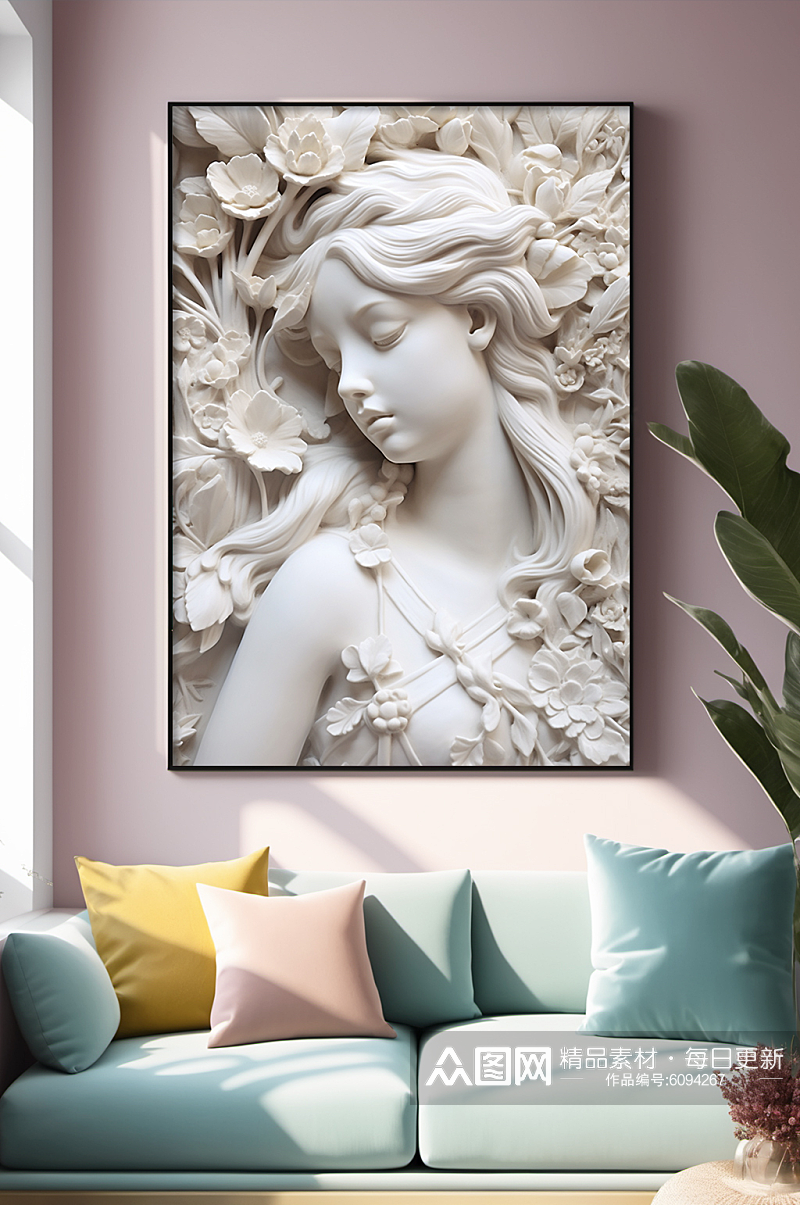 美女浮雕创意表现石膏雕塑模型欧美风装饰画素材