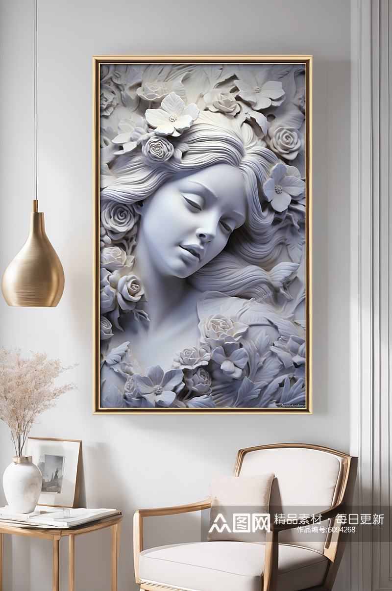 美女浮雕创意表现石膏雕塑模型欧美风装饰画素材