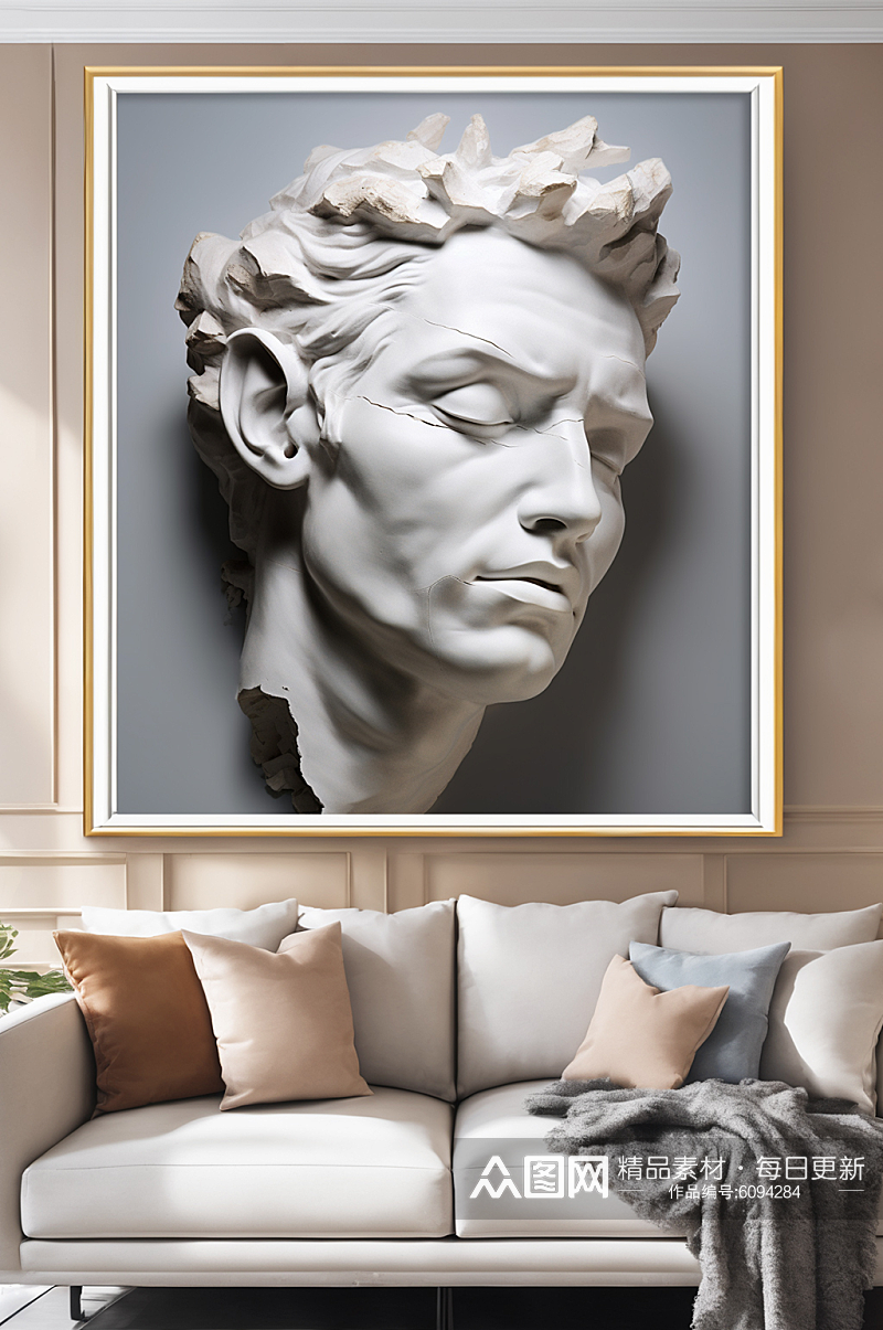 石膏浮雕人脸雕塑模型欧美风装饰画素材
