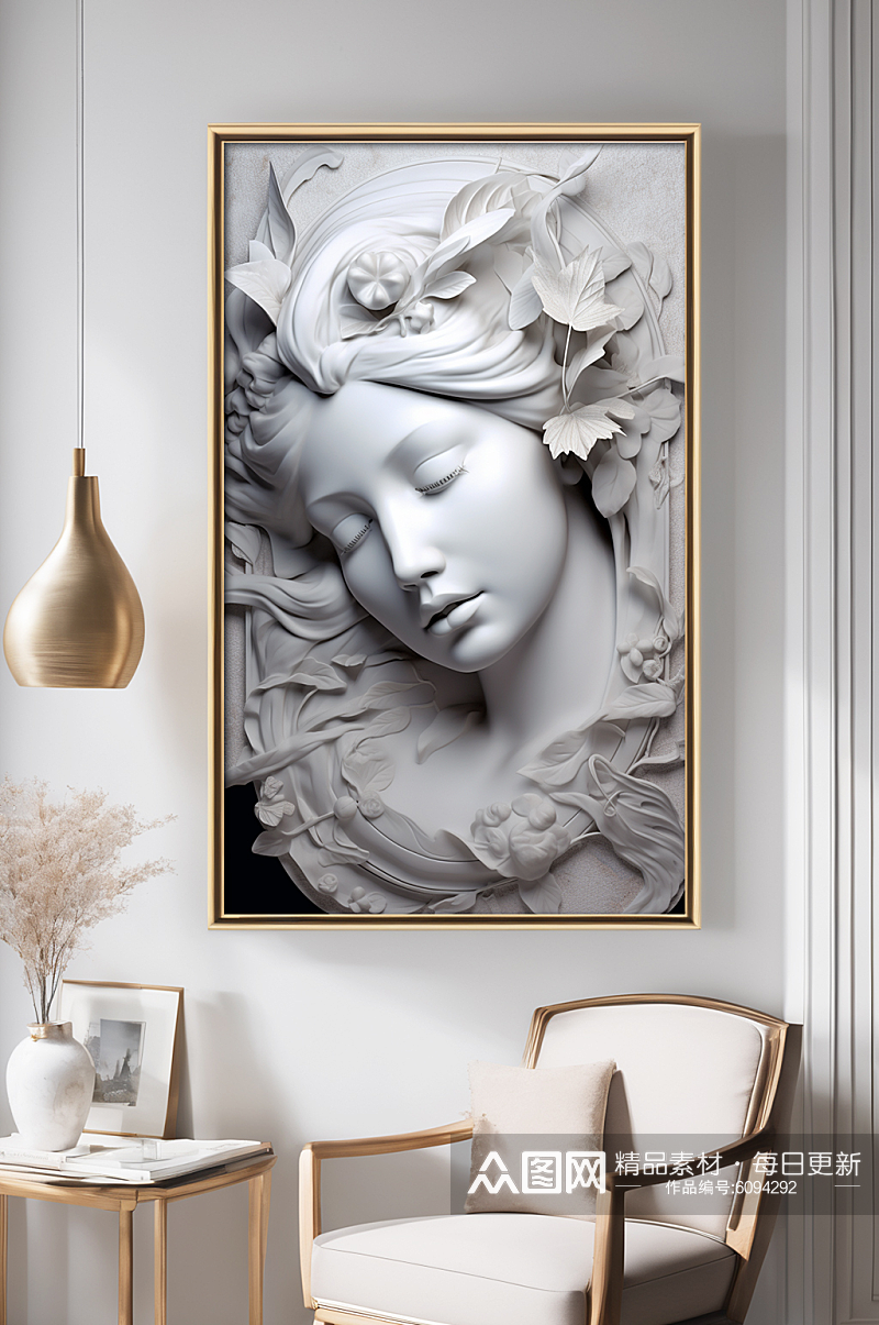 石膏浮雕美女雕塑模型欧美风装饰画素材