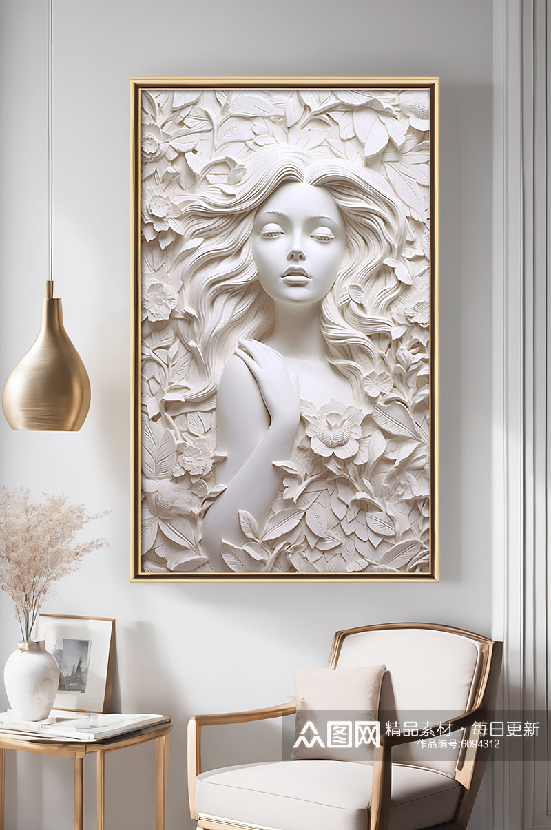 白色石膏美女雕塑模型欧美风装饰画素材