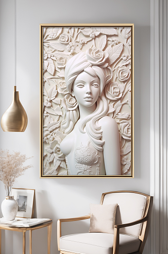 白色石膏美女雕塑模型欧美风装饰画