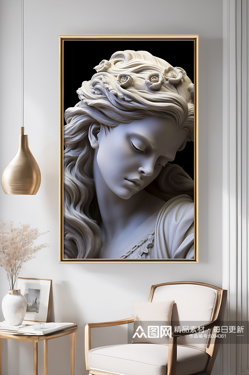 白色石膏美女雕塑模型欧美风装饰画素材