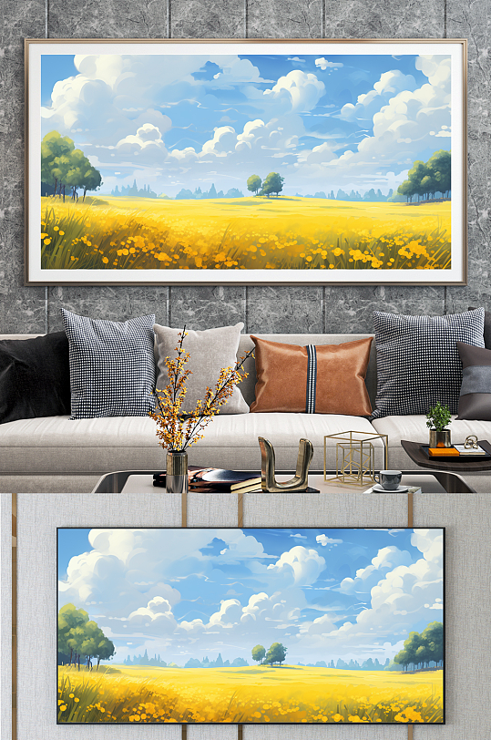 油画风蓝天稻田田园欧美风装饰画-众图网